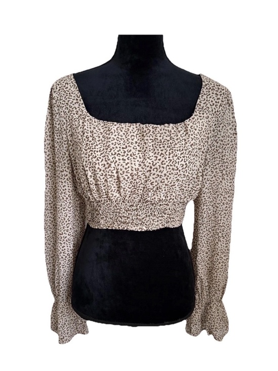 Altar'd State Tops - Altar'd State Blouse Womens M Animal Print Smocked Long Sleeve Crop Top Festival